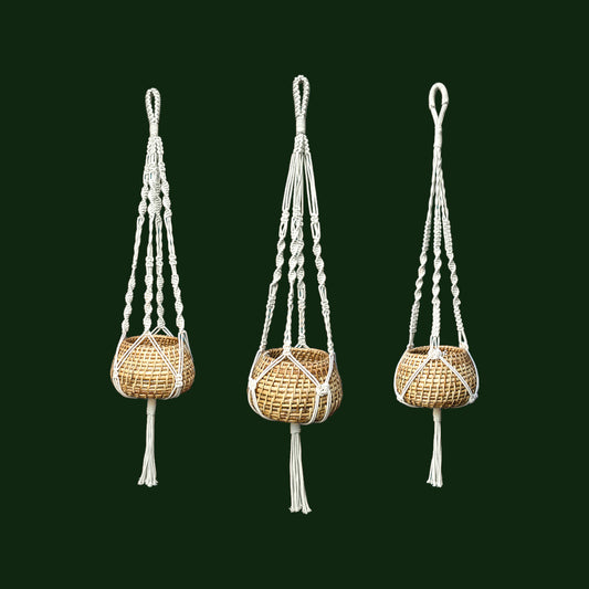 Macrame Plant Hanger - Set of 3 - Hanging Planters - Soiled