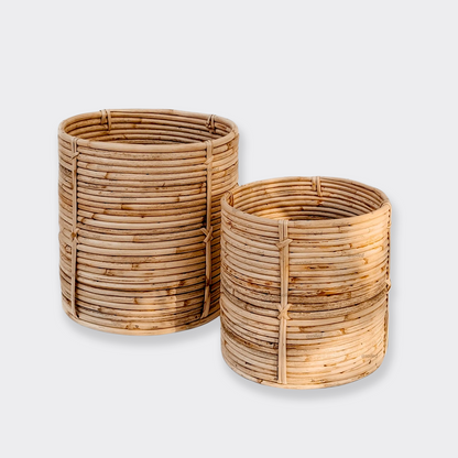 Round Tub Cane Planter - Set of 2 - Planter - Soiled